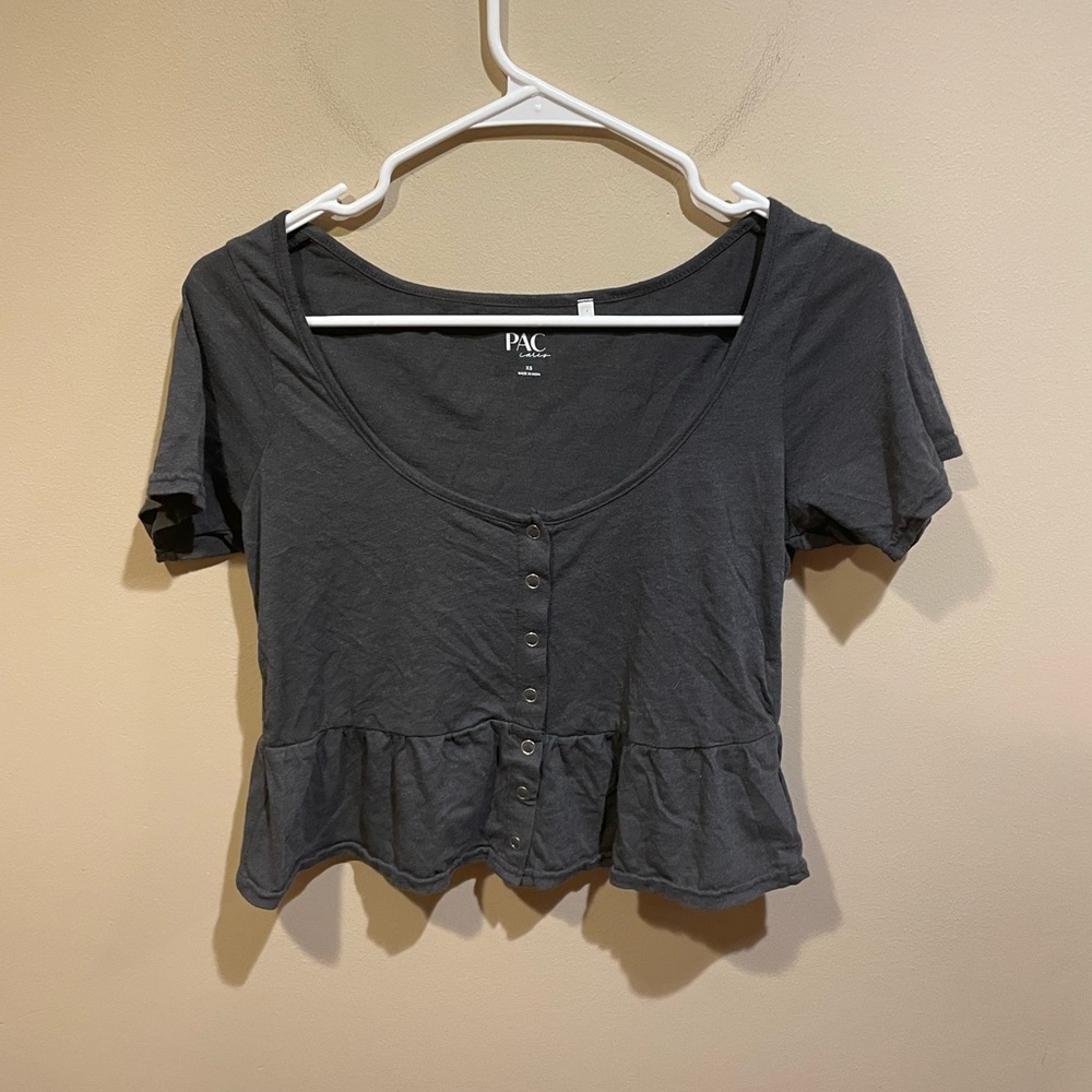 Pacsun Dark Grey Short Sleeve Babydoll Crop Top